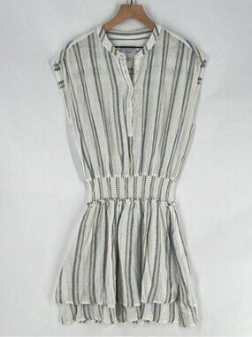 Rails Angelina Dress‎ Ryland Stripe Linen Blend Cap Sleeve Smocked Waist Mini M